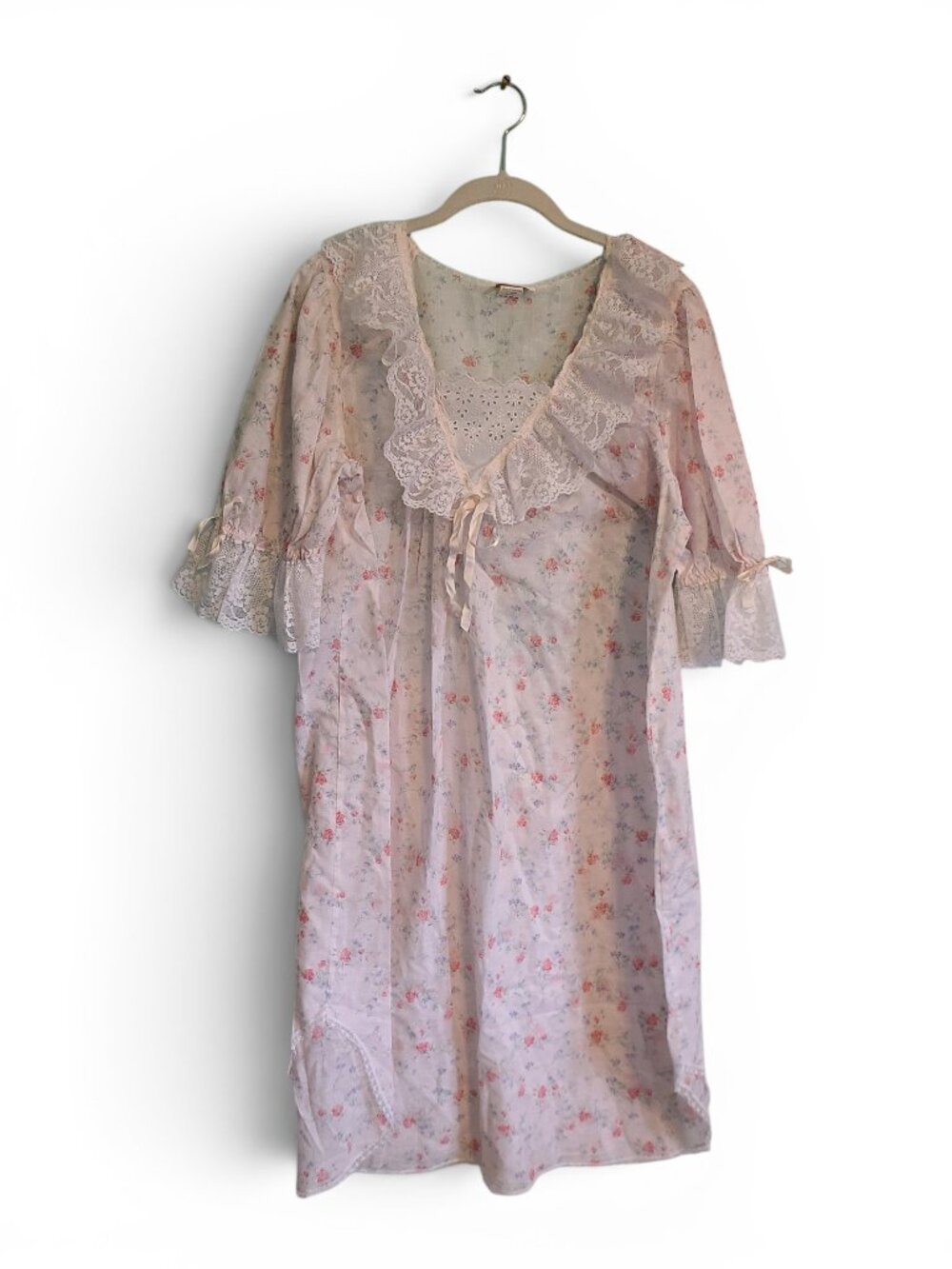 Vintage Barbizon Pastel White Lace Floral Babydoll Nightgown Women's Size Large
